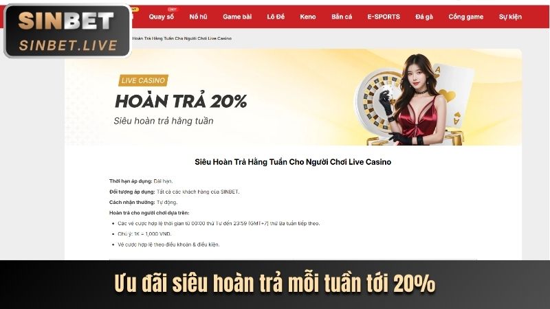 Tỷ lệ hoàn trả và tiền thưởng lớn tại Sinbet